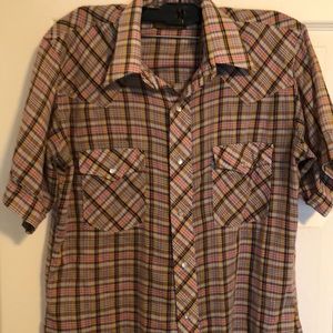 Vintage Snap Button short sleeve western plaid